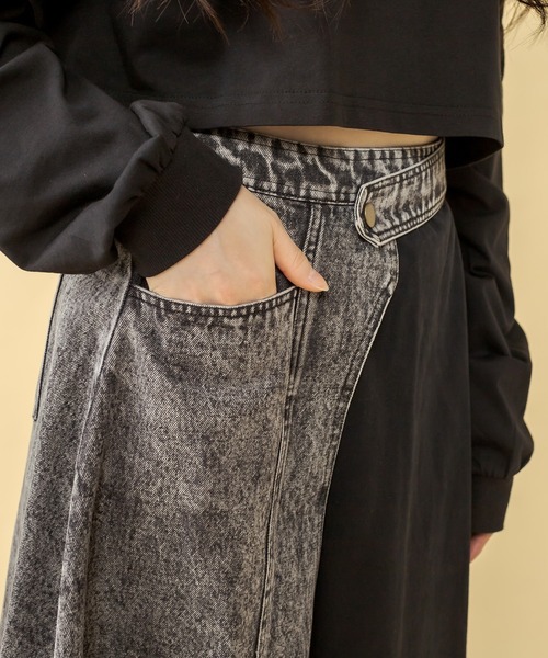 RASVOA（ラスボア）の「ハーフ切替ミモレスカート（スカート・レディース・ブラック/アイボリー・FREE）」の5枚目の写真