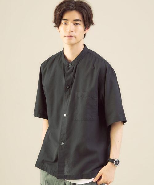 green label relaxing(グリーンレーベルリラクシング)の「OLT<green label relaxing>ALBINI C/L バンドカラー 半袖 シャツ(シャツ/ブラウス・メンズ・ブラック/コバルトブルー/ベージュ/オリーブ・MEDIUM/SMALL/LARGE/X-LARGE)」の2枚目の写真