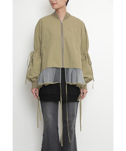 OKIRAKU(オキラク)の「メッシュレイヤードジップブルゾン(ブルゾン・レディース・ブラック/カーキ・ONE SIZE)」の4枚目の写真