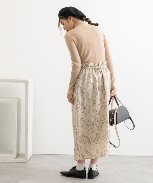 POU DOU DOU（プードゥドゥ）の「線画プリントラップ風スカート（スカート・レディース・ダークグレー/キナリ・3）」の8枚目の写真