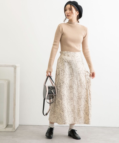 POU DOU DOU（プードゥドゥ）の「線画プリントラップ風スカート（スカート・レディース・ダークグレー/キナリ・3）」の9枚目の写真