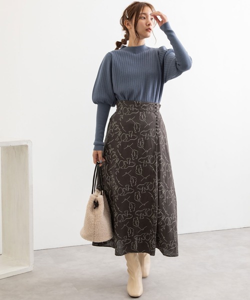 POU DOU DOU（プードゥドゥ）の「線画プリントラップ風スカート（スカート・レディース・ダークグレー/キナリ・3）」の15枚目の写真