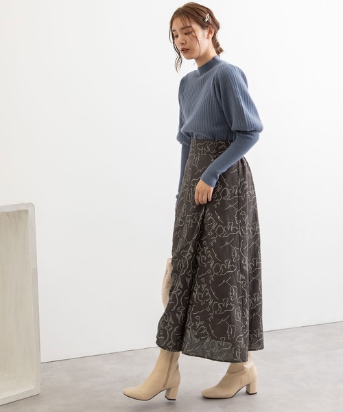 POU DOU DOU（プードゥドゥ）の「線画プリントラップ風スカート（スカート・レディース・ダークグレー/キナリ・3）」の16枚目の写真