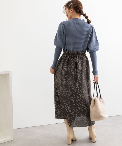 POU DOU DOU（プードゥドゥ）の「線画プリントラップ風スカート（スカート・レディース・ダークグレー/キナリ・3）」の17枚目の写真