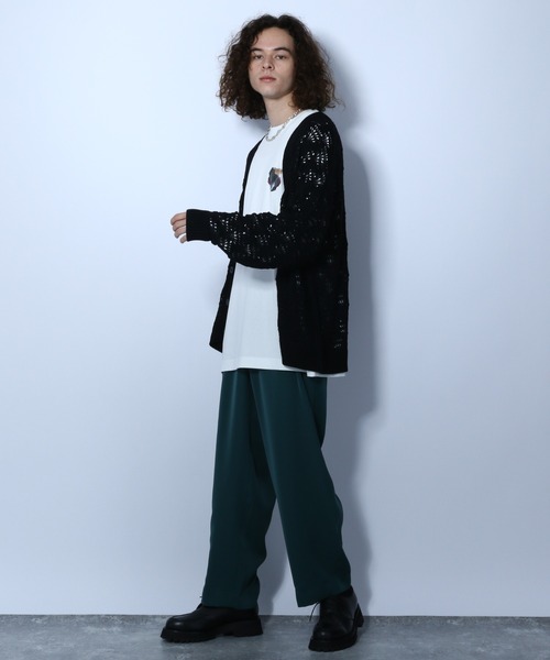 HARE（ハレ）の「スカシアミガラニットカーデ(HARE)（カーディガン/ボレロ・メンズ・ブラック/ブラウン/エメラルド・FREE）」の11枚目の写真