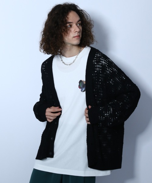 HARE（ハレ）の「スカシアミガラニットカーデ(HARE)（カーディガン/ボレロ・メンズ・ブラック/ブラウン/エメラルド・FREE）」の17枚目の写真