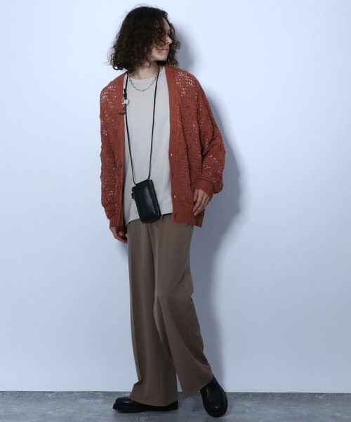HARE（ハレ）の「スカシアミガラニットカーデ(HARE)（カーディガン/ボレロ・メンズ・ブラック/ブラウン/エメラルド・FREE）」の6枚目の写真