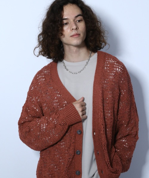 HARE（ハレ）の「スカシアミガラニットカーデ(HARE)（カーディガン/ボレロ・メンズ・ブラック/ブラウン/エメラルド・FREE）」の20枚目の写真