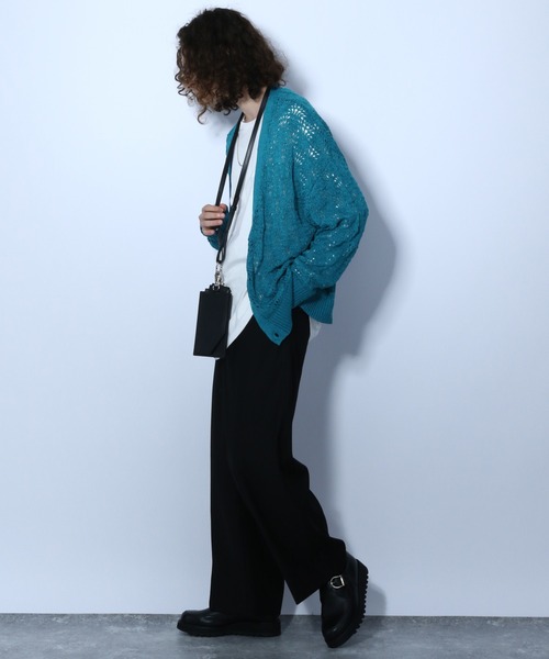 HARE（ハレ）の「スカシアミガラニットカーデ(HARE)（カーディガン/ボレロ・メンズ・ブラック/ブラウン/エメラルド・FREE）」の9枚目の写真