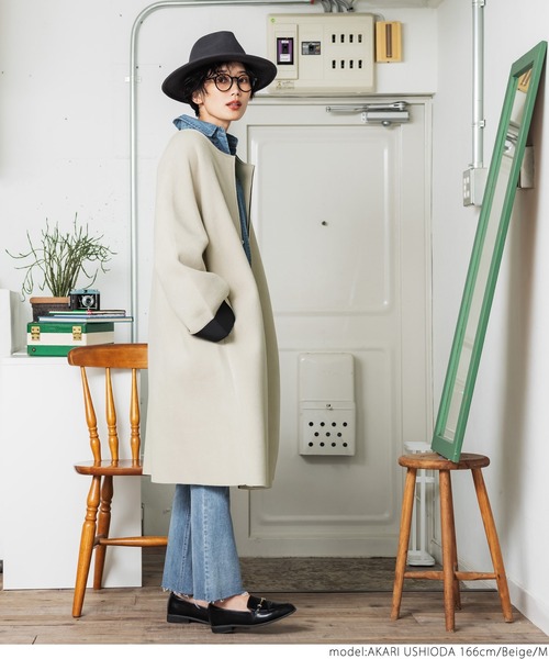 coca（coca）（コカ）の「ボンディングコート（ノーカラーコート・レディース・ブラック/ベージュ・M/L）」の8枚目の写真