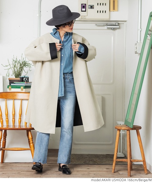 coca（coca）（コカ）の「ボンディングコート（ノーカラーコート・レディース・ブラック/ベージュ・M/L）」の13枚目の写真