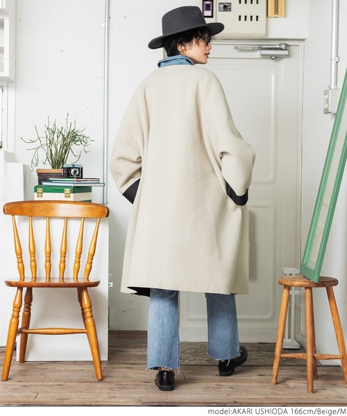 coca（coca）（コカ）の「ボンディングコート（ノーカラーコート・レディース・ブラック/ベージュ・M/L）」の6枚目の写真