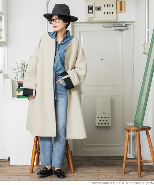 coca（coca）（コカ）の「ボンディングコート（ノーカラーコート・レディース・ブラック/ベージュ・M/L）」の11枚目の写真