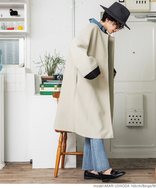 coca（coca）（コカ）の「ボンディングコート（ノーカラーコート・レディース・ブラック/ベージュ・M/L）」の15枚目の写真