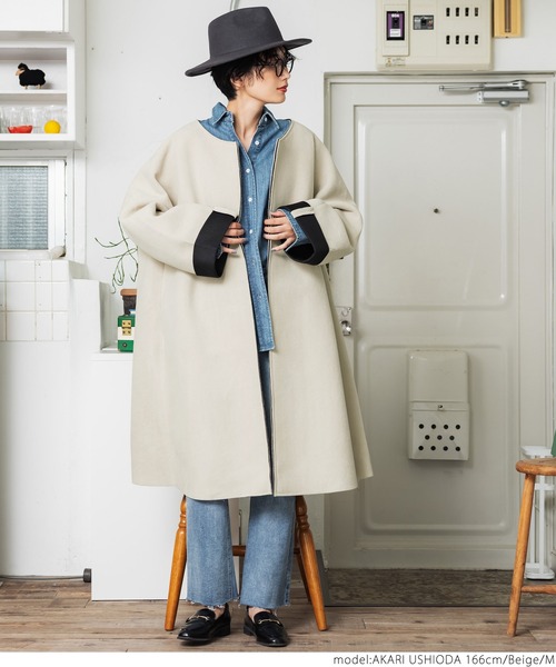 coca（coca）（コカ）の「ボンディングコート（ノーカラーコート・レディース・ブラック/ベージュ・M/L）」の5枚目の写真