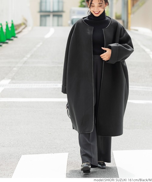 coca（coca）（コカ）の「ボンディングコート（ノーカラーコート・レディース・ブラック/ベージュ・M/L）」の10枚目の写真