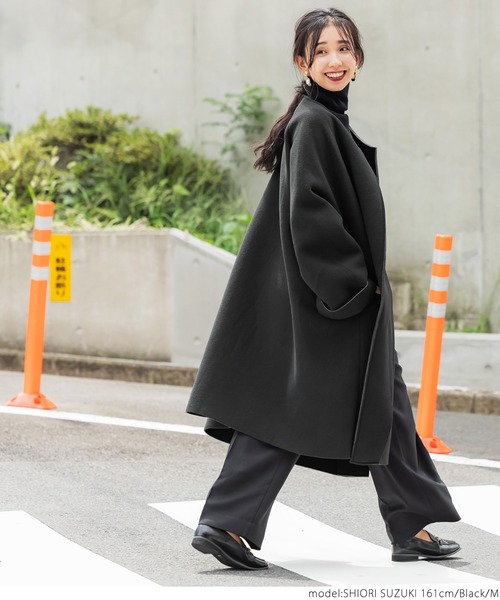 coca（coca）（コカ）の「ボンディングコート（ノーカラーコート・レディース・ブラック/ベージュ・M/L）」の12枚目の写真