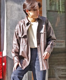 Wrangler（ラングラー）の「WRANGLER/ラングラー 127MW OVERSIZE SHIRTS フェイクレザー ウエスタンシャツ PUレザー（シャツ/ブラウス・メンズ）」
