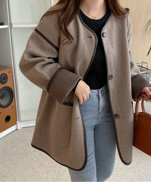 ABITOKYO(アビトーキョー)の「【ABITOKYO ORIGINAL】パイピングノーカラーコート(ノーカラーコート・レディース・ベージュ/ブラウン/グレー・FREE)」の20枚目の写真