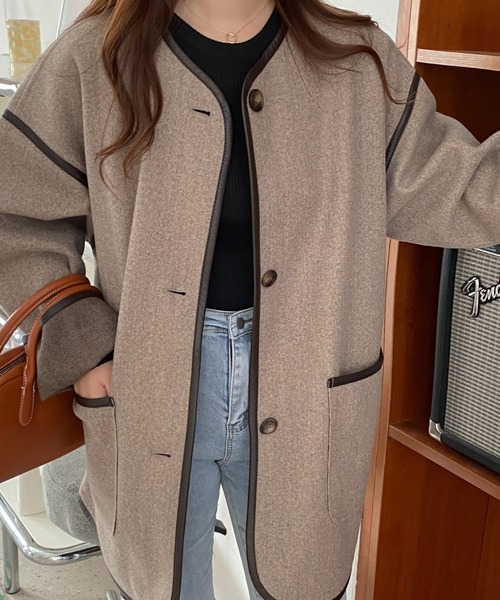ABITOKYO(アビトーキョー)の「【ABITOKYO ORIGINAL】パイピングノーカラーコート(ノーカラーコート・レディース・ベージュ/ブラウン/グレー・FREE)」の6枚目の写真