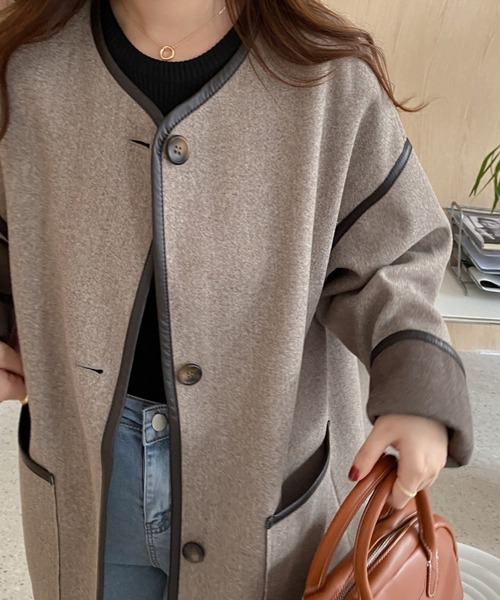 ABITOKYO(アビトーキョー)の「【ABITOKYO ORIGINAL】パイピングノーカラーコート(ノーカラーコート・レディース・ベージュ/ブラウン/グレー・FREE)」の9枚目の写真