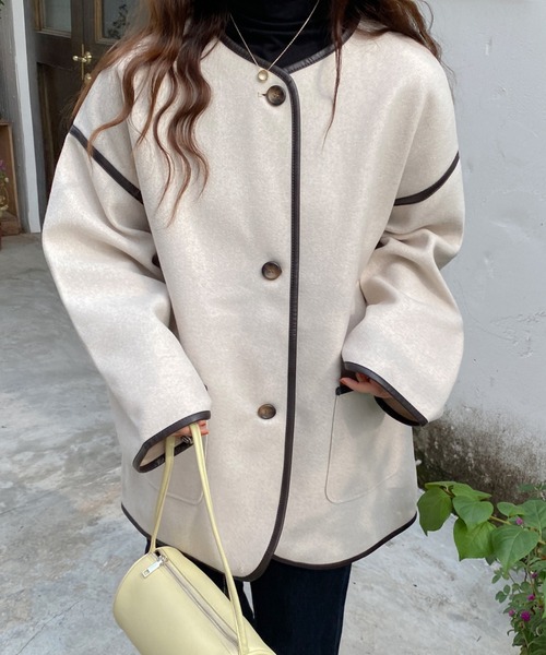 ABITOKYO(アビトーキョー)の「【ABITOKYO ORIGINAL】パイピングノーカラーコート(ノーカラーコート・レディース・ベージュ/ブラウン/グレー・FREE)」の21枚目の写真