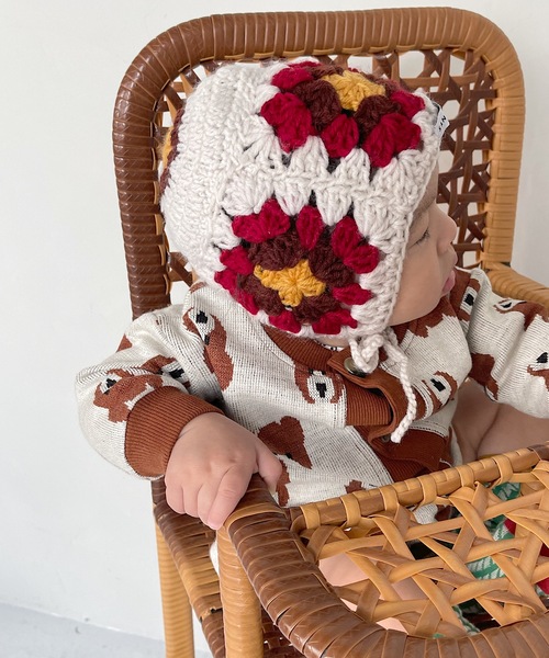 SANSeLF（サンセルフ）の「【SANSeLF】color croche knit bonnet sank21a013（その他ベビー用品・キッズ・ホワイト系その他/ブラック系その他・FREE）」の2枚目の写真