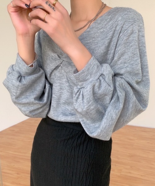 Diosfront（ディオスフロント）の「フロントクロス起毛ロングカットTシャツ（Tシャツ/カットソー・レディース・ホワイト/グレー/ピンク・FREE）」の4枚目の写真
