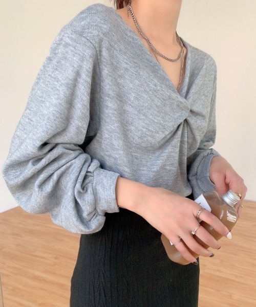 Diosfront（ディオスフロント）の「フロントクロス起毛ロングカットTシャツ（Tシャツ/カットソー・レディース・ホワイト/グレー/ピンク・FREE）」の5枚目の写真