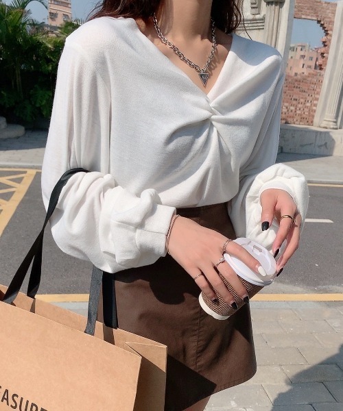 Diosfront（ディオスフロント）の「フロントクロス起毛ロングカットTシャツ（Tシャツ/カットソー・レディース・ホワイト/グレー/ピンク・FREE）」の7枚目の写真