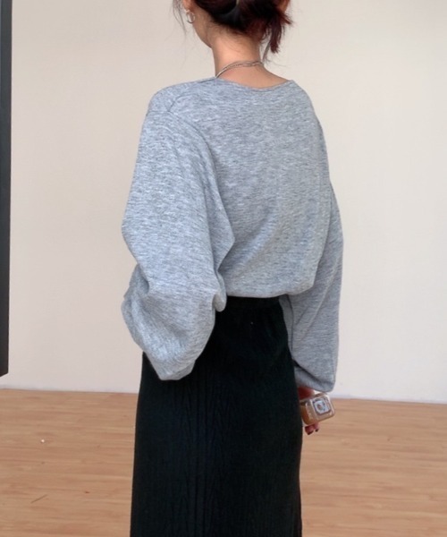 Diosfront（ディオスフロント）の「フロントクロス起毛ロングカットTシャツ（Tシャツ/カットソー・レディース・ホワイト/グレー/ピンク・FREE）」の9枚目の写真