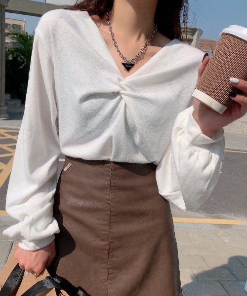 Diosfront（ディオスフロント）の「フロントクロス起毛ロングカットTシャツ（Tシャツ/カットソー・レディース・ホワイト/グレー/ピンク・FREE）」の12枚目の写真