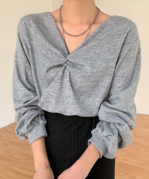 Diosfront（ディオスフロント）の「フロントクロス起毛ロングカットTシャツ（Tシャツ/カットソー・レディース・ホワイト/グレー/ピンク・FREE）」の18枚目の写真