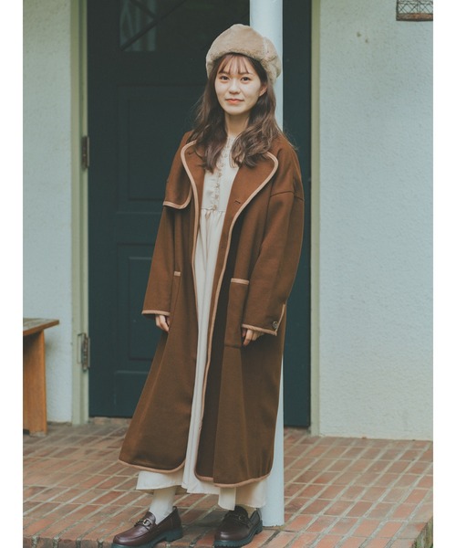 ehka sopo（エヘカソポ）の「【たかあしあかりコラボ】コート（ノーカラーコート・レディース・ベージュ/ブラウン・ﾌﾘ-）」の14枚目の写真