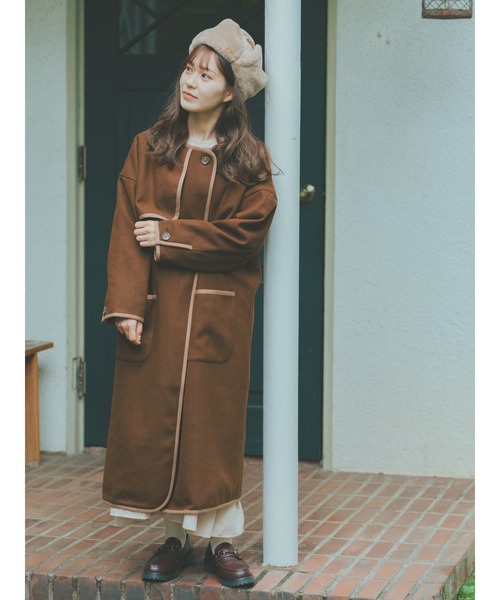 ehka sopo（エヘカソポ）の「【たかあしあかりコラボ】コート（ノーカラーコート・レディース・ベージュ/ブラウン・ﾌﾘ-）」の21枚目の写真
