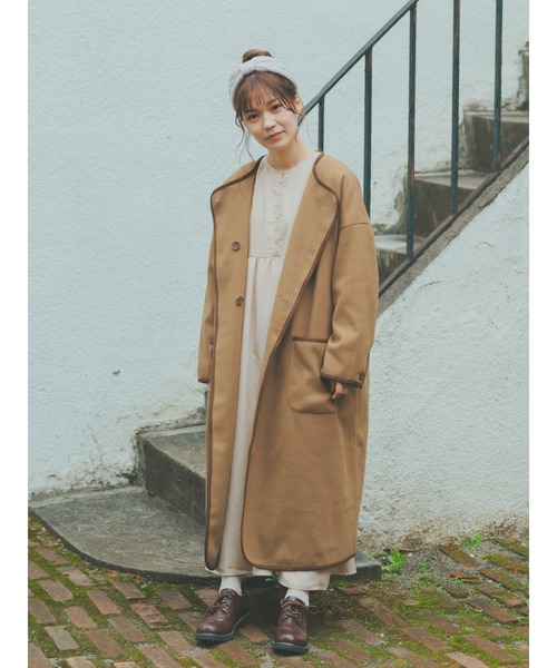 ehka sopo（エヘカソポ）の「【たかあしあかりコラボ】コート（ノーカラーコート・レディース・ベージュ/ブラウン・ﾌﾘ-）」の5枚目の写真