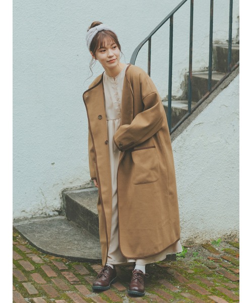 ehka sopo（エヘカソポ）の「【たかあしあかりコラボ】コート（ノーカラーコート・レディース・ベージュ/ブラウン・ﾌﾘ-）」の9枚目の写真