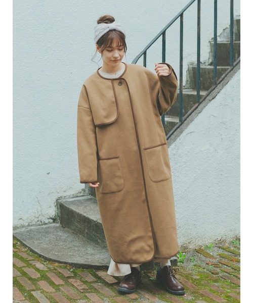 ehka sopo（エヘカソポ）の「【たかあしあかりコラボ】コート（ノーカラーコート・レディース・ベージュ/ブラウン・ﾌﾘ-）」の6枚目の写真