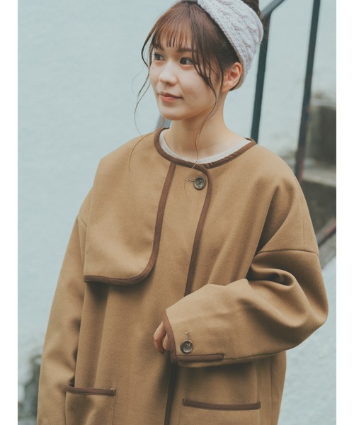 ehka sopo（エヘカソポ）の「【たかあしあかりコラボ】コート（ノーカラーコート・レディース・ベージュ/ブラウン・ﾌﾘ-）」の7枚目の写真