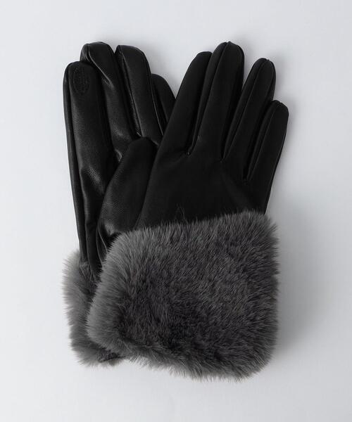 LE VERNIS（ル・ベルニ）の「＜Le Vernis(ル ベルニ)＞フェイクレザー＆ファー グローブ（手袋・レディース・ベージュ/ダークグレー・FREE）」の2枚目の写真