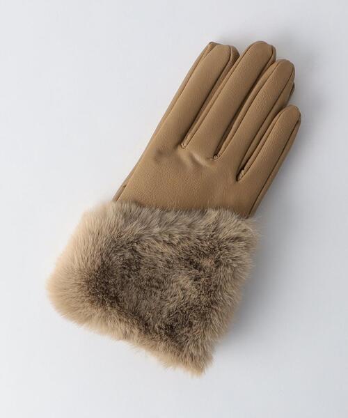 LE VERNIS（ル・ベルニ）の「＜Le Vernis(ル ベルニ)＞フェイクレザー＆ファー グローブ（手袋・レディース・ベージュ/ダークグレー・FREE）」の7枚目の写真