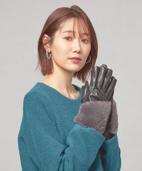 LE VERNIS（ル・ベルニ）の「＜Le Vernis(ル ベルニ)＞フェイクレザー＆ファー グローブ（手袋・レディース・ベージュ/ダークグレー・FREE）」の9枚目の写真