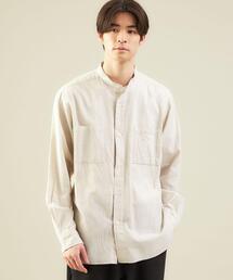 green label relaxing | ウールブレンドビエラバンドカラー長袖 シャツ -ウォッシャブル-(シャツ/ブラウス)