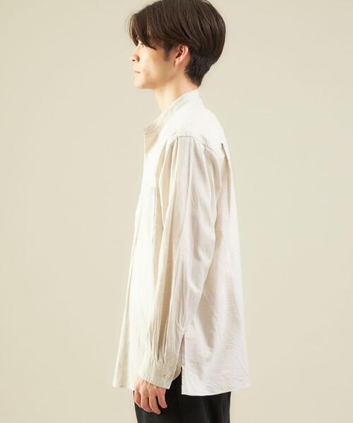 green label relaxing（グリーンレーベルリラクシング）の「ウールブレンドビエラバンドカラー長袖 シャツ -ウォッシャブル-（シャツ/ブラウス・メンズ・ダークグレー/ナチュラル/ダークブラウン・L/S/M）」の12枚目の写真