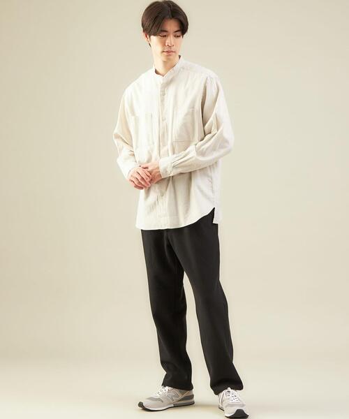 green label relaxing（グリーンレーベルリラクシング）の「ウールブレンドビエラバンドカラー長袖 シャツ -ウォッシャブル-（シャツ/ブラウス・メンズ・ダークグレー/ナチュラル/ダークブラウン・L/S/M）」の9枚目の写真