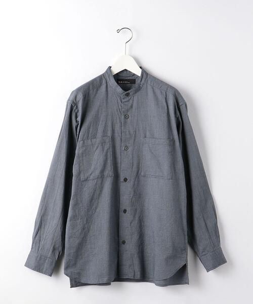 green label relaxing（グリーンレーベルリラクシング）の「ウールブレンドビエラバンドカラー長袖 シャツ -ウォッシャブル-（シャツ/ブラウス・メンズ・ダークグレー/ナチュラル/ダークブラウン・L/S/M）」の7枚目の写真