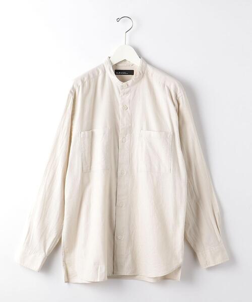 green label relaxing（グリーンレーベルリラクシング）の「ウールブレンドビエラバンドカラー長袖 シャツ -ウォッシャブル-（シャツ/ブラウス・メンズ・ダークグレー/ナチュラル/ダークブラウン・L/S/M）」の15枚目の写真