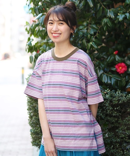 チチカカ(チチカカ)の「ボーダークルーTシャツ(Tシャツ/カットソー・レディース・アイボリー/パープル/チャコールグレー・FREE)」の1枚目の写真