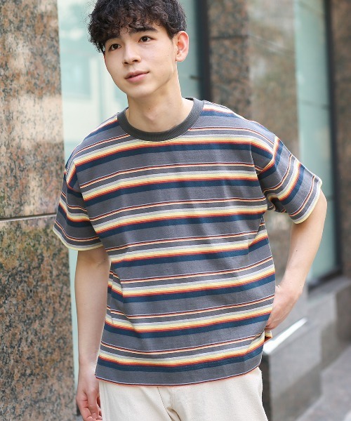 チチカカ(チチカカ)の「ボーダークルーTシャツ(Tシャツ/カットソー・レディース・アイボリー/パープル/チャコールグレー・FREE)」の2枚目の写真