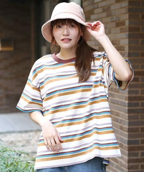 チチカカ(チチカカ)の「ボーダークルーTシャツ(Tシャツ/カットソー・レディース・アイボリー/パープル/チャコールグレー・FREE)」の6枚目の写真
